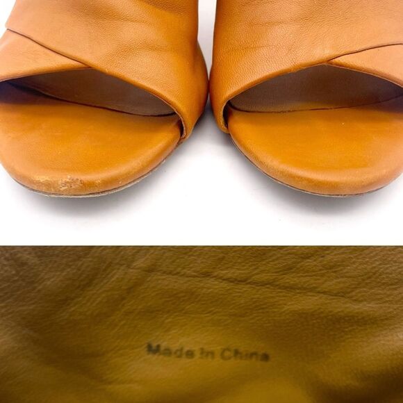 Vince Heath Leather Peep Toe High Block Heeled Mule Cognac Brown Women’s Size 8 - Picture 13 of 16